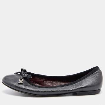 Pre Owned Celine Black Leather Bow Ballet Flats Size 36