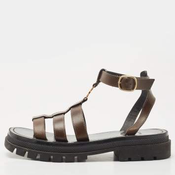 Pre Owned Celine Brown Leather Clea Slingback Sandals Size 39