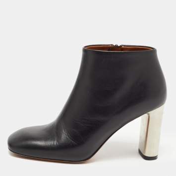 Pre Owned Celine Black Leather Zip square Toe Booties Size 36