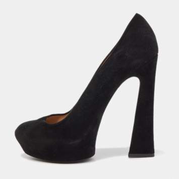 Pre Owned Celine Black Suede Platform Pump Size 40