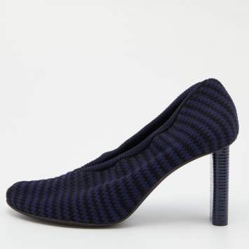 Pre Owned Celine Blue/Black Stretch Fabric V Neck Pumps Size 38