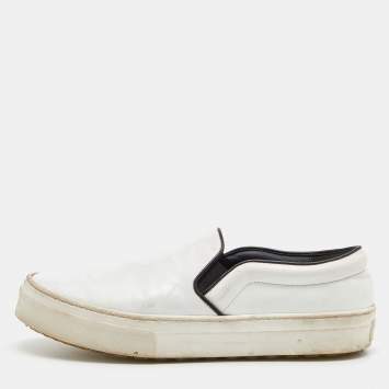 Pre Owned Celine White/Black Leather Slip On Sneakers Size 37