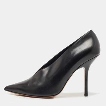 Pre Owned Celine Black Leather V Neck Pumps Size 38