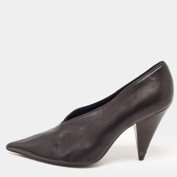 Pre Owned Celine Black Leather V Neck Pointed Toe Pumps Size 38