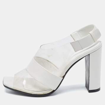 Pre Owned Celine White Leather and PVC Slingback Sandals Size 38