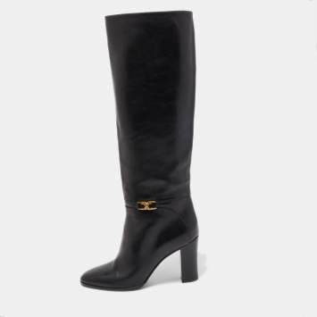 Pre Owned Celine Black Leather Knee Length Boots Size 37