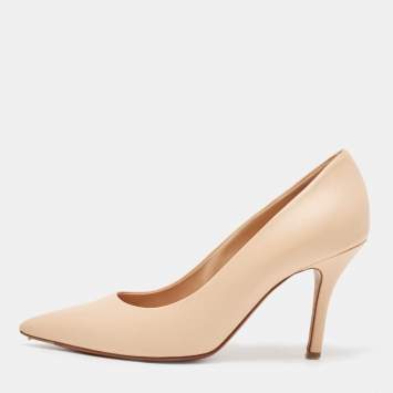 Pre Owned Celine Beige Leather Pointed Toe Pumps Size 37