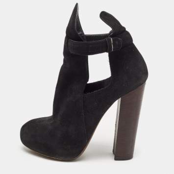 Pre Owned Celine Black Suede Platform Block Heel Ankle Booties Size 37