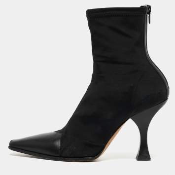 Pre Owned Celine Black Nylon and Leather Square Toe Ankle Boots Size 37