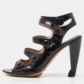 Pre Owned Celine Black Patent Leather Strappy Sandals Size 36