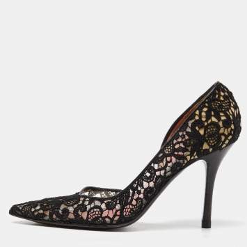 Pre Owned Celine Black Lace and Mesh D'orsay Pointed Toe Pumps Size 38