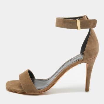 Pre Owned Celine Grey Suede Ankle Strap Sandals Size 38.5