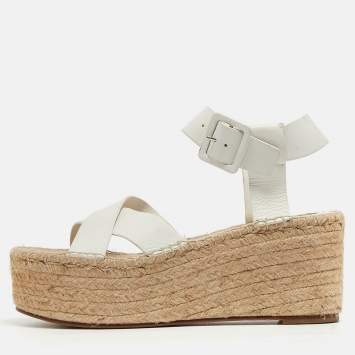 Pre Owned Celine White Leather Espadrille Sandals Size 41
