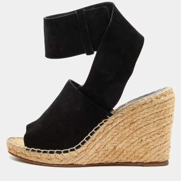 Pre Owned Celine Black Suede Espadrille Wedge Sandals Size 39