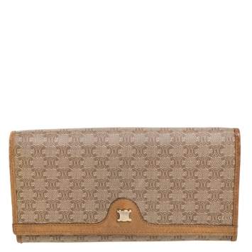 Pre Owned Celine Beige Macadam Coated Canvas and Leather Wallet