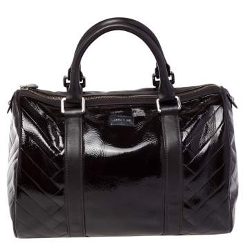Pre Owned Cerruti 1881 Dark Brown Quilted Patent Leather Boston Bag