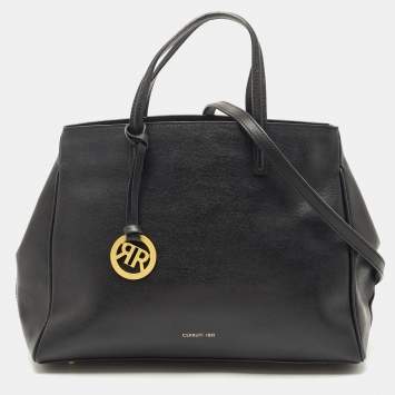 Pre Owned Cerruti Black Leather Snap Tote