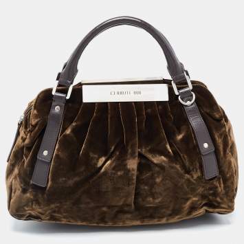 Pre Owned Cerruti Brown Velvet Pleated Satchel