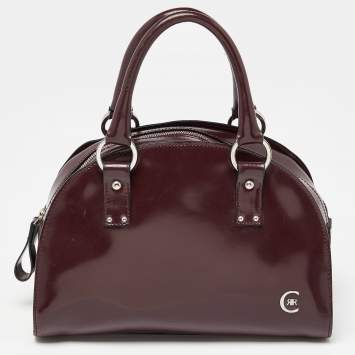 Pre Owned Cerruti Burgundy Patent Leather Zip Satchel