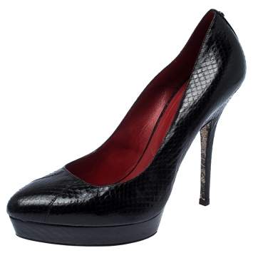 Pre Owned Cesare Paciotti Black Python Leather Platform Pumps Size 41
