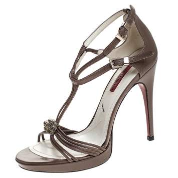 Pre Owned Cesare Paciotti Brown Leather Embellished Strappy Sandals Sandals Size 36