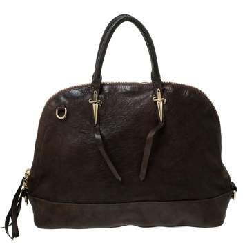 Pre Owned Cesare Paciotti Dark Brown Leather Dome Satchel