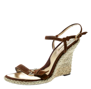 Pre Owned Cesare Paciotti Brown Suede Leather Ankle Strap Wedge Sandals Size 40
