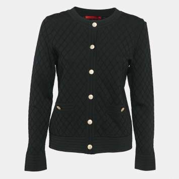 Pre Owned CH Carolina Herrera Black Diamond Pattern Knit Button Front Cardigan M