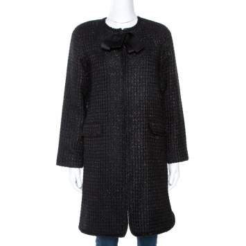 Pre Owned CH Carolina Herrera Black Lurex Tweed Coat M