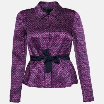 Pre Owned CH Carolina Herrera Purple Textured Cotton & Silk Belted Jacket S 