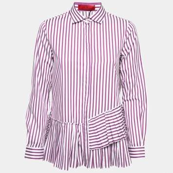 Pre Owned CH Carolina Herrera Purple Striped Cotton Pleated Shirt S