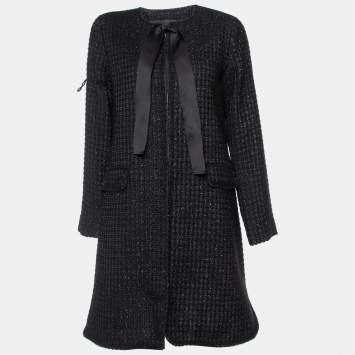 Pre Owned CH Carolina Herrera Black Lurex Tweed Mid Length Coat M