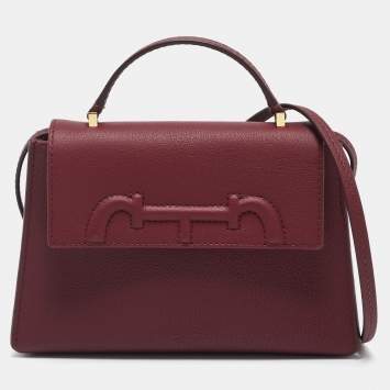 Pre Owned CH Carolina Herrera Burgundy Leather Mini Doma Insignia Satchel