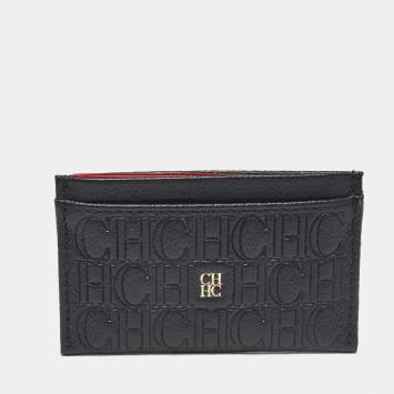 مملوكة مسبقًا CH Carolina Herrera Black Monogram Leather Card Holder 