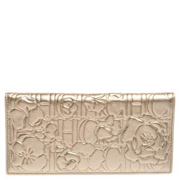 Pre Owned CH Carolina Herrera Embossed Leather Bifold Continental Wallet