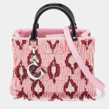 Pre Owned CH Carolina Herrera Pink Beaded Fabric Small Duchess Tote