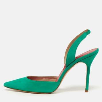 مملوكة مسبقًا CH Carolina Herrera Size 40 Green Suede Slingback Pumps