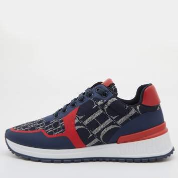 Pre Owned CH Carolina Herrera Navy Blue/Red Logo Print Canvas Low Top Sneakers Size 37