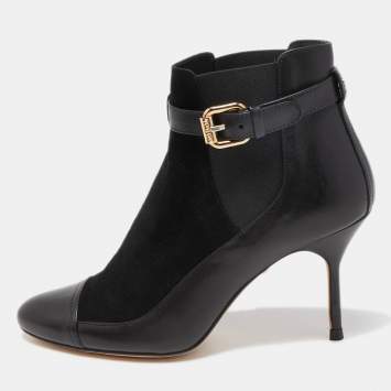 Pre Owned CH Carolina Herrera Black Leather Ankle Boots Size 37