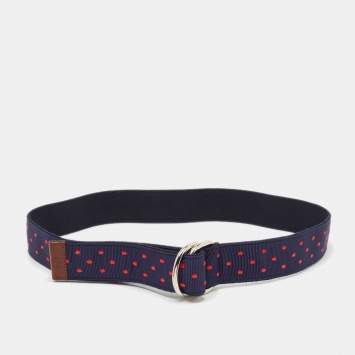Pre Owned CH Carolina Herrera Navy Blue/Red Polka Dot Grosgrain Belt 90 CM