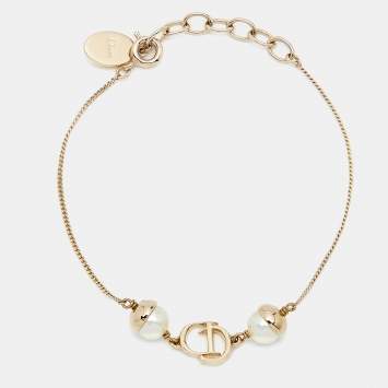 Pre Owned Dior Mise En DIor Faux Pearl Gold Tone Bracelet