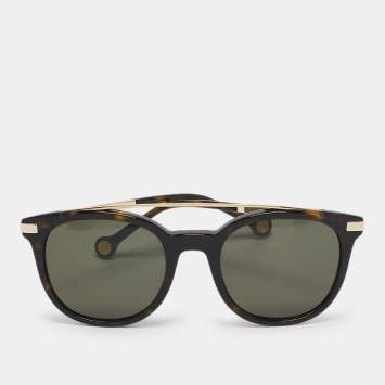 Pre Owned Carolina Herrera Black  Tortoise Shell Effect Gold Tone SHE690 Cat Eye Sunglasses