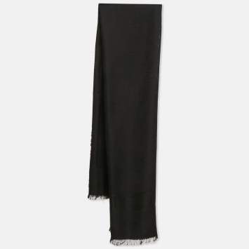 Pre Owned CH Carolina Herrera Black Silk & Wool Rosette Insignia Shawl