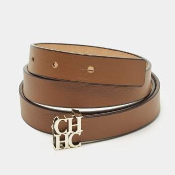 مملوكة مسبقًا CH Carolina Herrera 85 CM Slim Buckle Belt Brown Leather