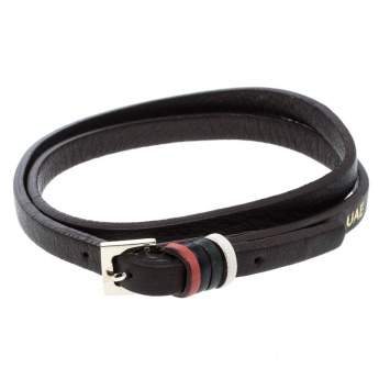 Pre Owned CH Carolina Herrera Brown Leather Gold Tone Wrap Bracelet