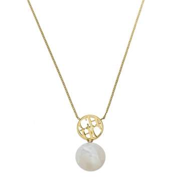 Pre Owned Carolina Herrera Gold Tone Mother of Pearl CH Moon Necklace