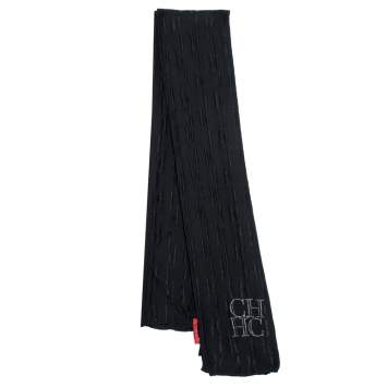 Pre Owned CH Carolina Herrera Black Monogram Silk Scarf