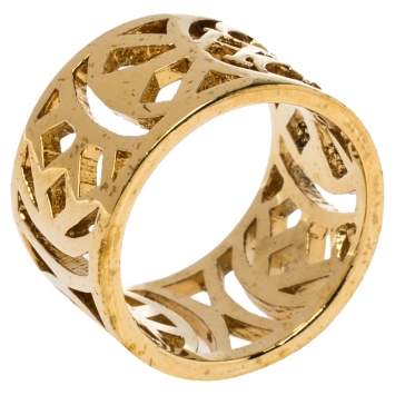 Pre Owned CH Carolina Herrera Gold Tone Filigree Wide Band Ring