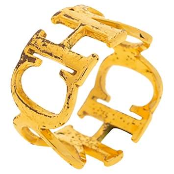 Pre Owned CH Carolina Herrera Logo Heart Gold Tone Band Ring