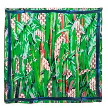 Pre Owned CH Carolina Herrera Green Printed Silk Scarf 